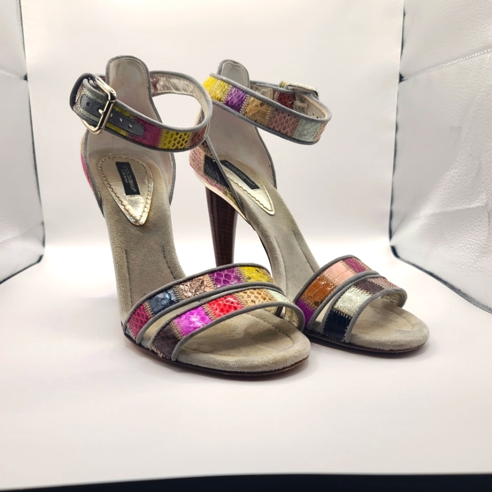 Pink Dolce & Gabbana Exotic Leather Strap Heel Size 39.5